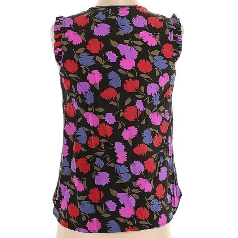 NWOT J. Crew Painted Pansy Floral Ruffle Silk Tank Blouse, Size 6 - Picture 3 of 5